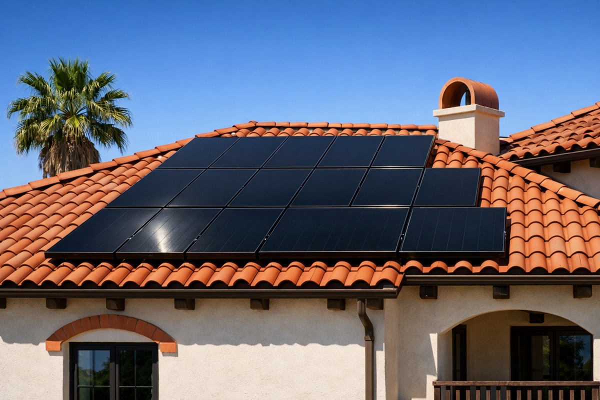 Solar panel installation on a residential roof in San Diego