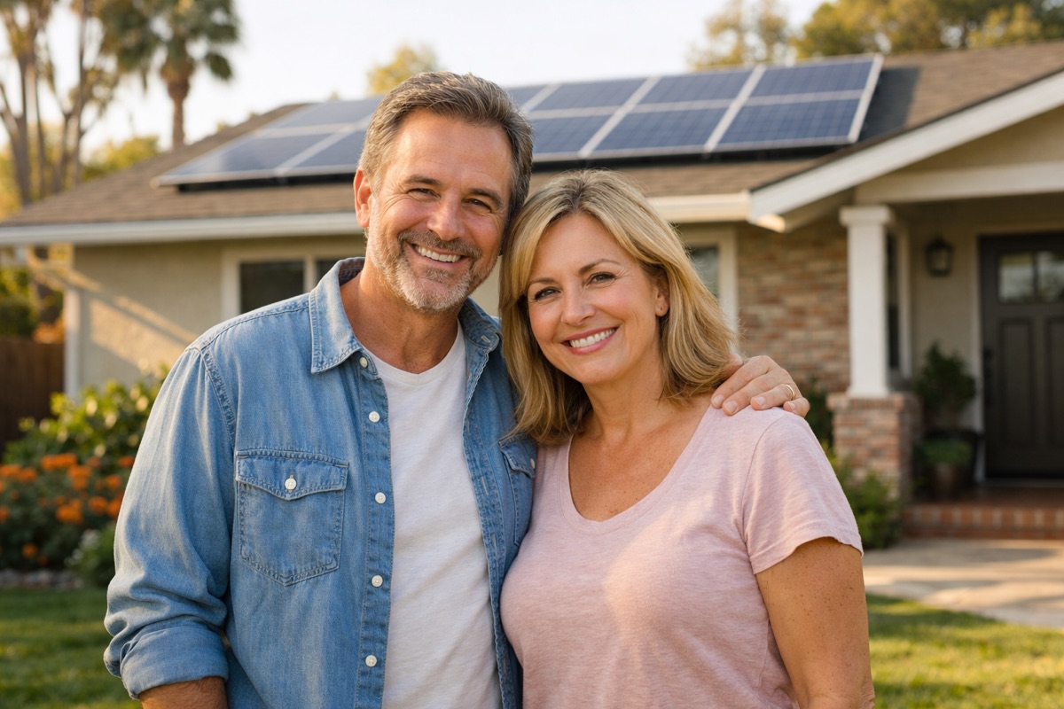 Happy San Diego homeowners with solar panels installed